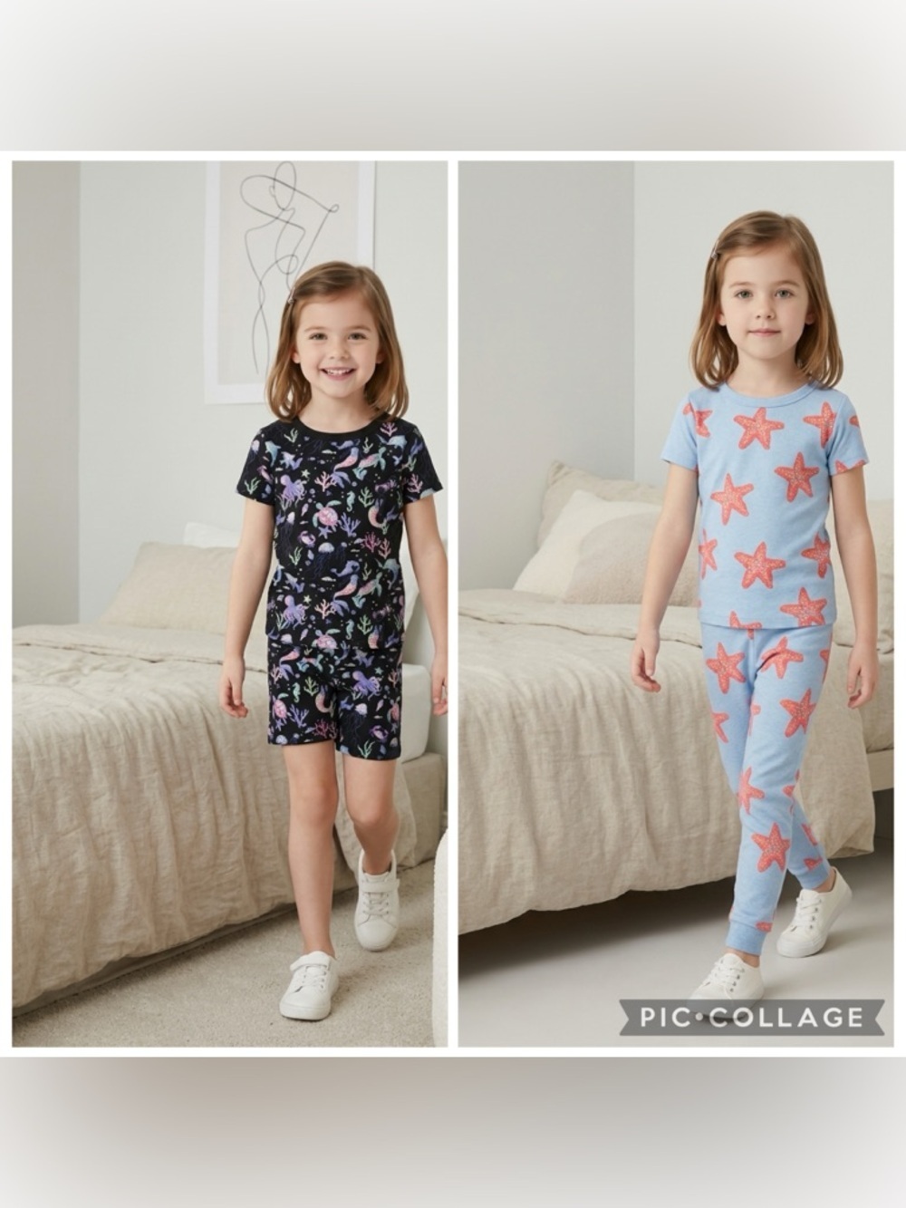 NWT Members Mark Girls Blue 2 Cotton Pajama Sets Sea Creatures & Stars - Size 4T
